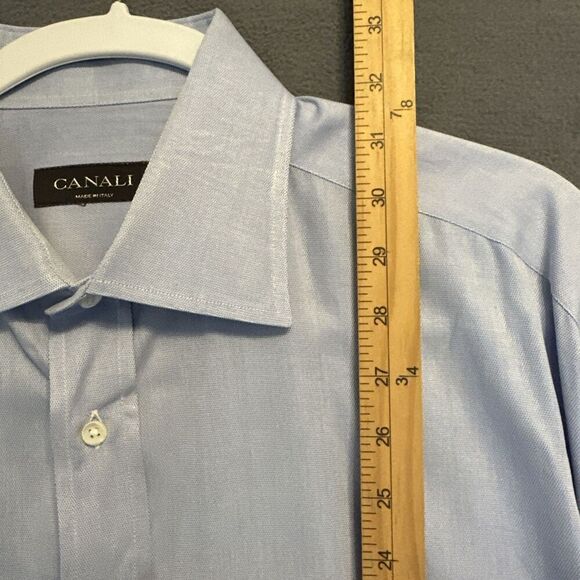 Canali Dress Shirt Long Sleeve Button Up Cotton Made In Italy Mens 43-17 Blue - Picture 7 of 11
